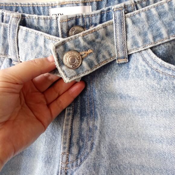 Zara 10 High Rise Denim Shorts with Belt Belted Light Wash Mom Jean Cuttoffs - Picture 5 of 11